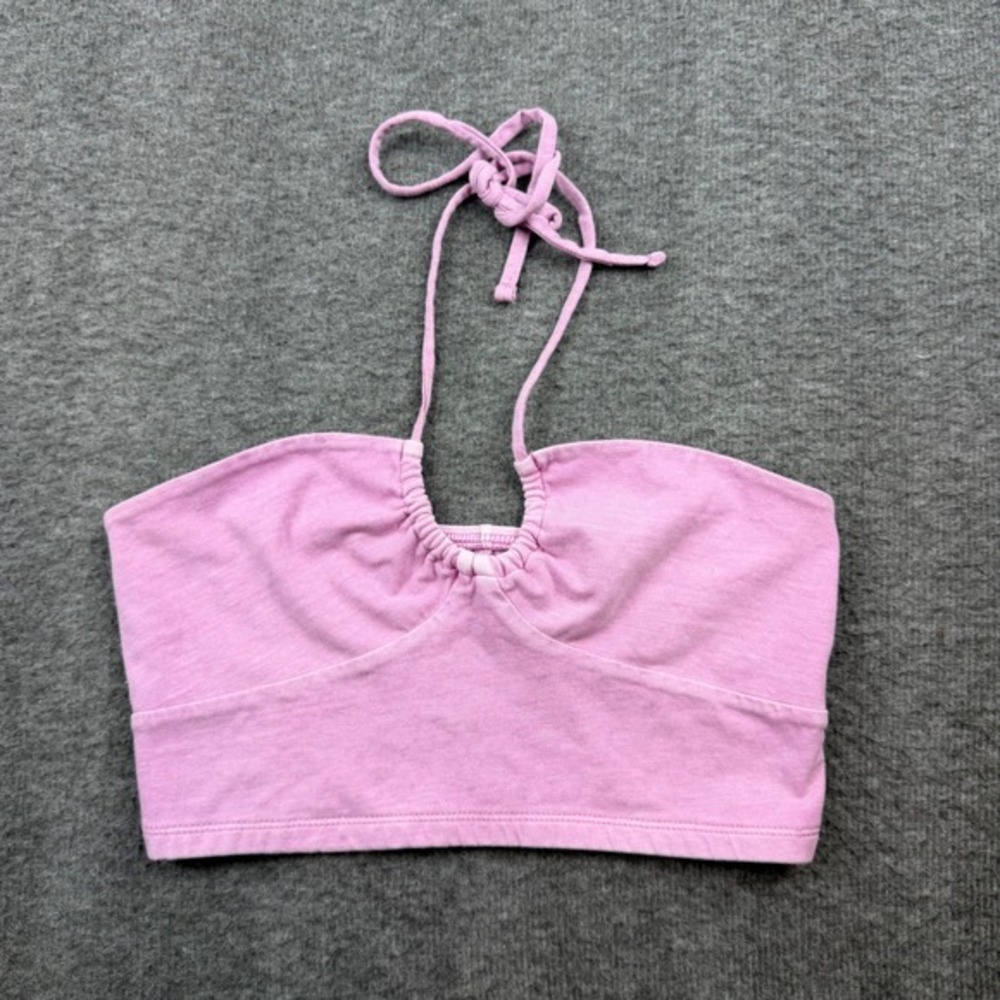 Aeropostale Halter Crop Top‎ Women's Small Pink Ruched Keyhole Stretch Cotton